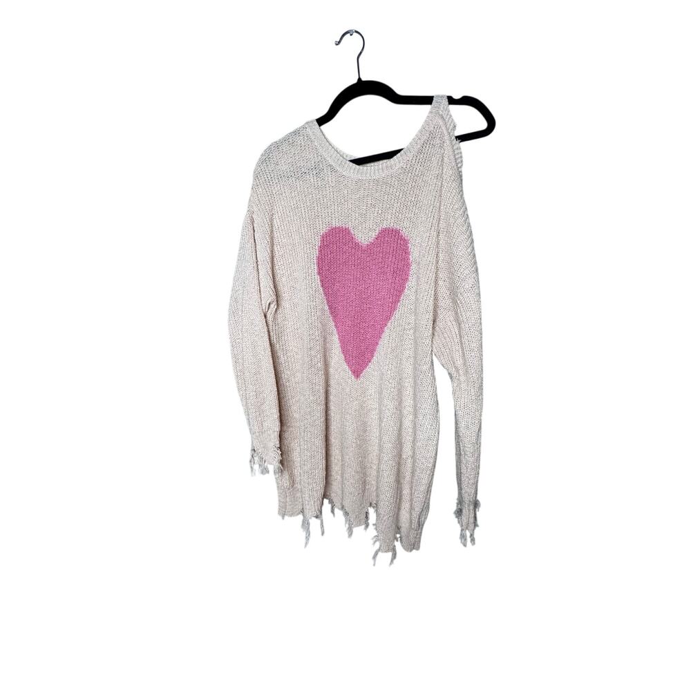 CATO DISTRESSED COLD SHOULDER HEART SWEATER SIZE 18/20 - Picture 2 of 6